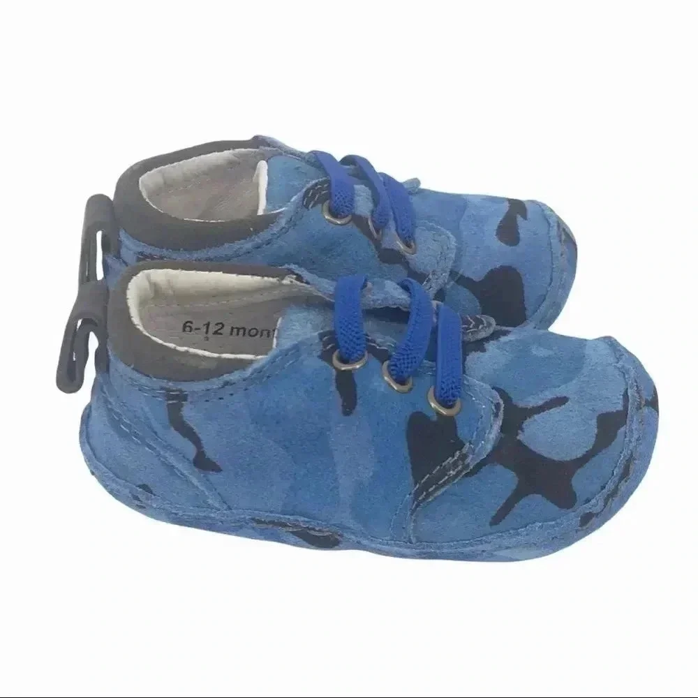 RILEYROOS BOOTS 6-12 MONTHS CHUKKA IN BLUE CAMO BABY WALKER BOOTIES SUEDE